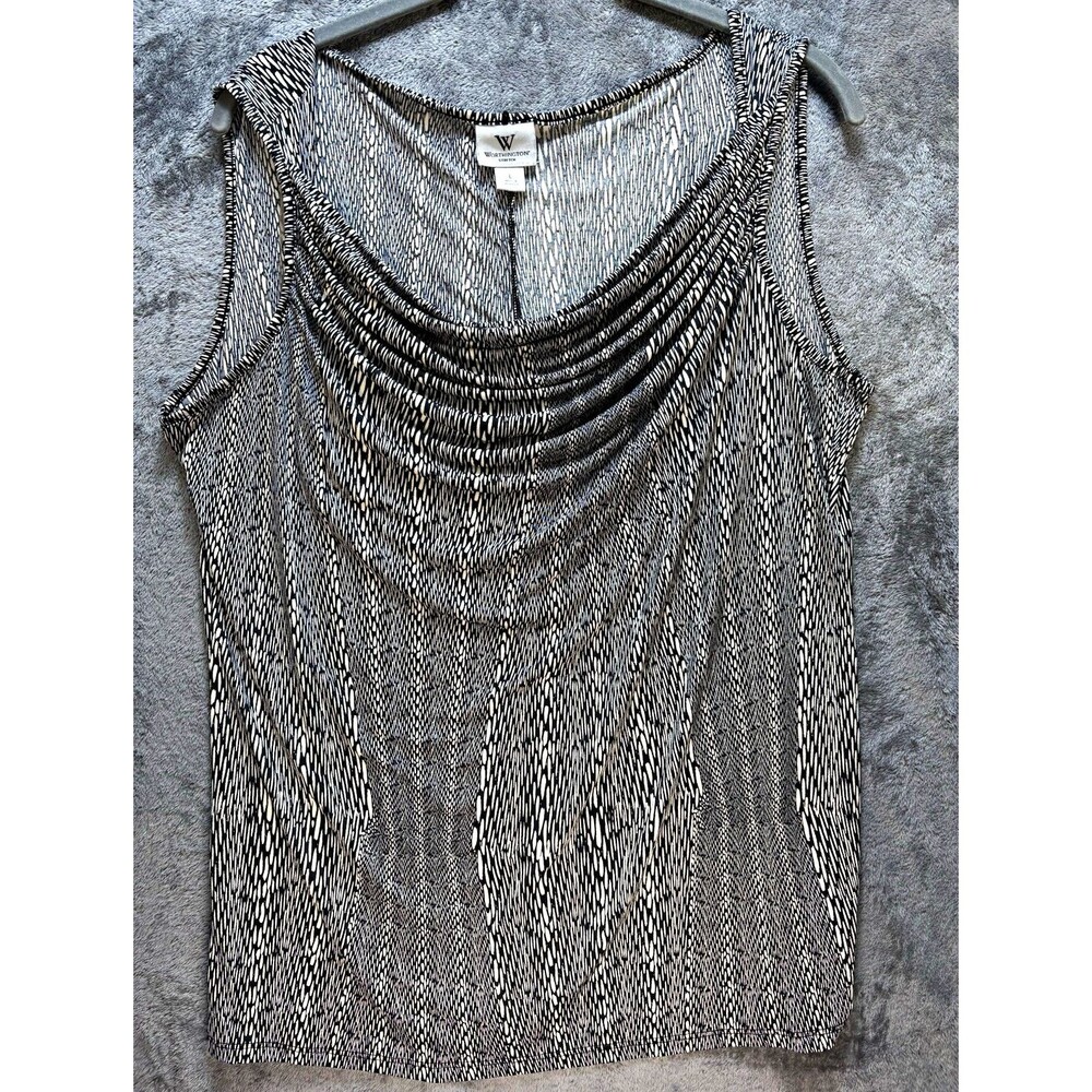 Worthington Women’s Stretch Cowl Neck Abstract Sleeveless Tank Black/White L